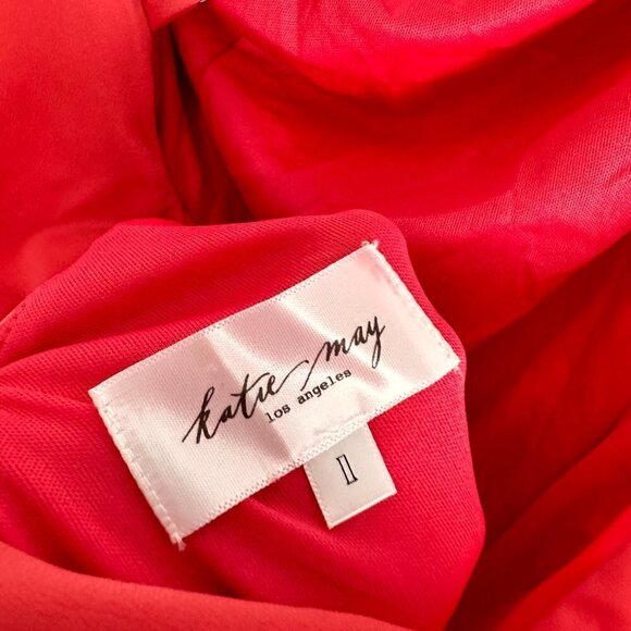 KATIE MAY Winnipeg One Shoulder Ruched Knit Gown in Coral Size Large - Picture 5 of 10